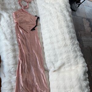 Brand new pink satin halter neck dress,
